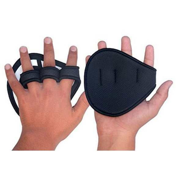 Power Leather Weight Lifting Grips Training Gym Straps Gloves Black H-5L