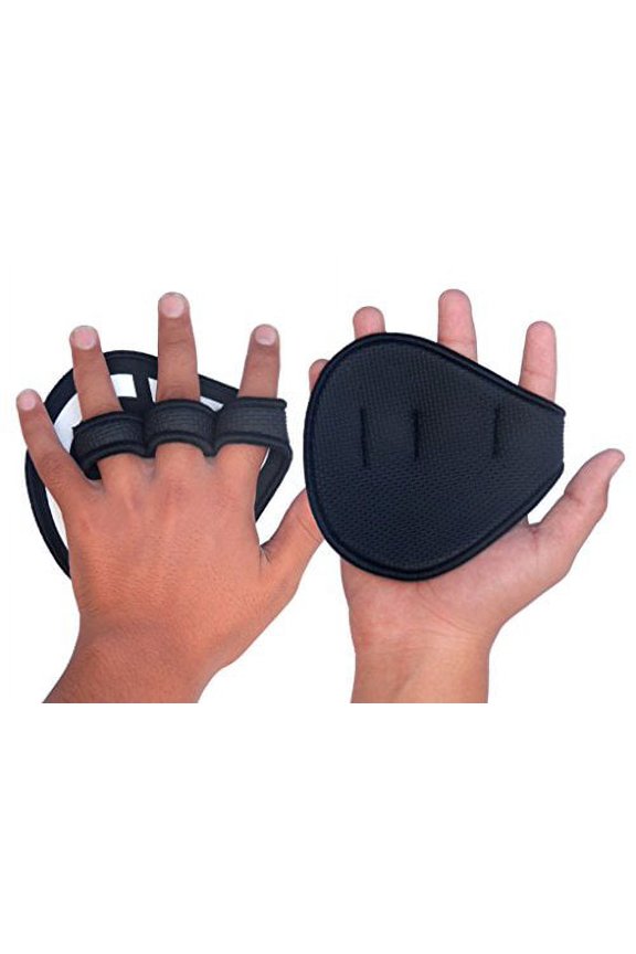 Power Leather Weight Lifting Grips Training Gym Straps Gloves Black H-5L