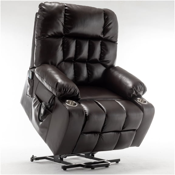Power Lift Chair Recliner with Heat and Massage for Big and Tall, 180 Recline, Dual Pockets & Cup Holders, Wine Red PU Leather