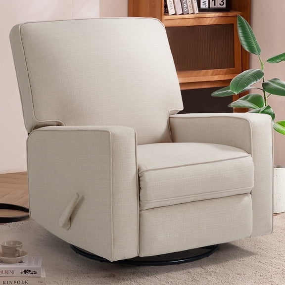 360° Swivel Rocker Recliner , Glider Rocker Recliner, Rocking Chairs for Nursery, Linen Fabric Chair with High Back, Deep Seat, for Living Room, Bedroom, Beige