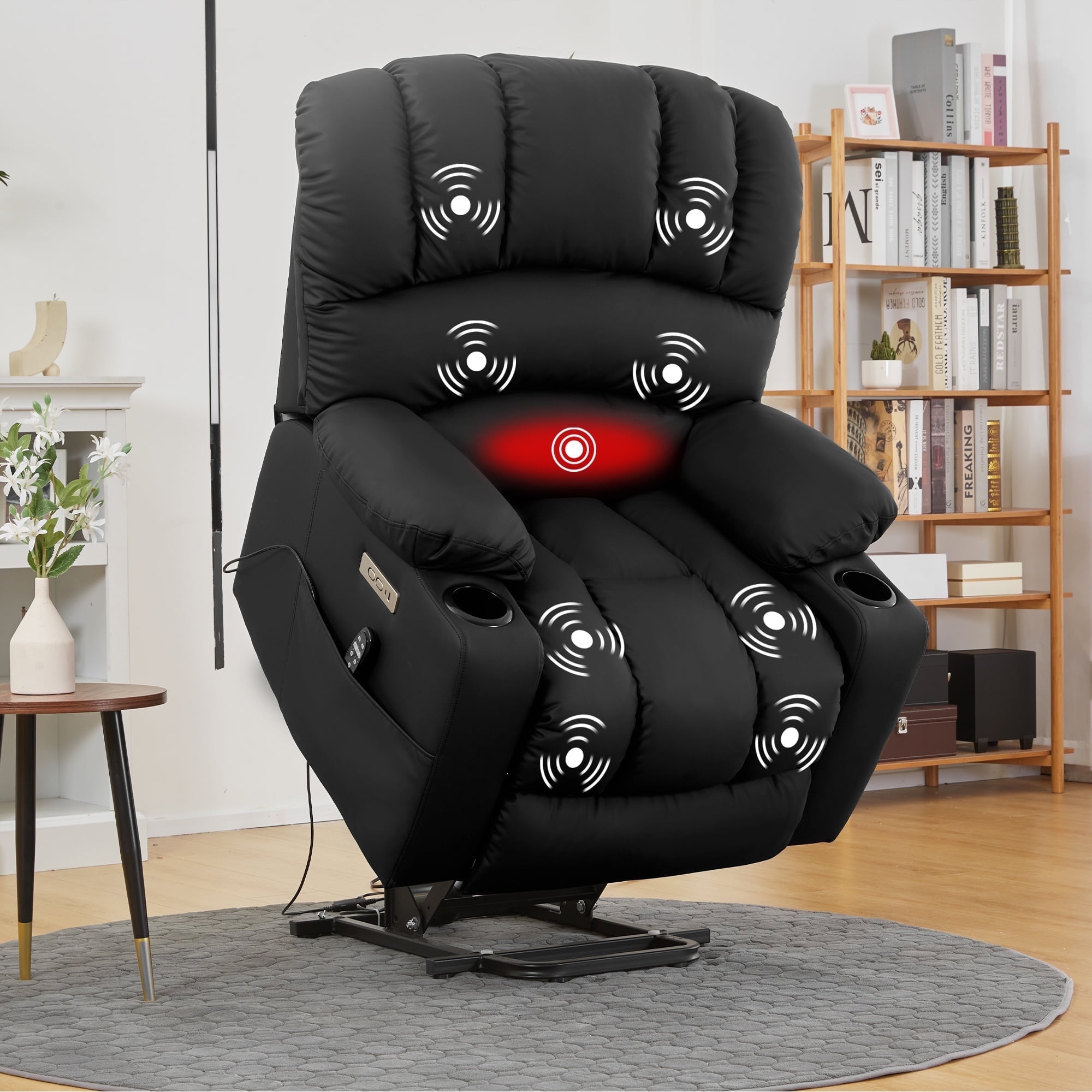 Duraspace Power Lift Massage Recliner with Heat Remote Cup Holder Side Pocket Black Walmart