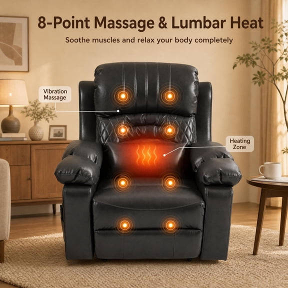 Power Lift Oversized Recliner , Lay Flat Lift Chair with Heat Massage, Arm Storage Cup Holders, USB Type C Charging,