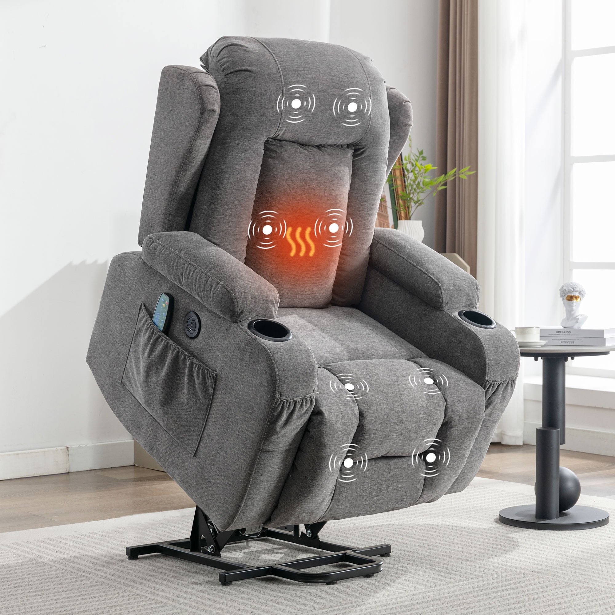 Lift Recliner Chair for Living Room 23 in Oversized Seat Power Lift Recliner Chair Electric Lift Recliner for Elderly Recliner Sofa Chair with Cup