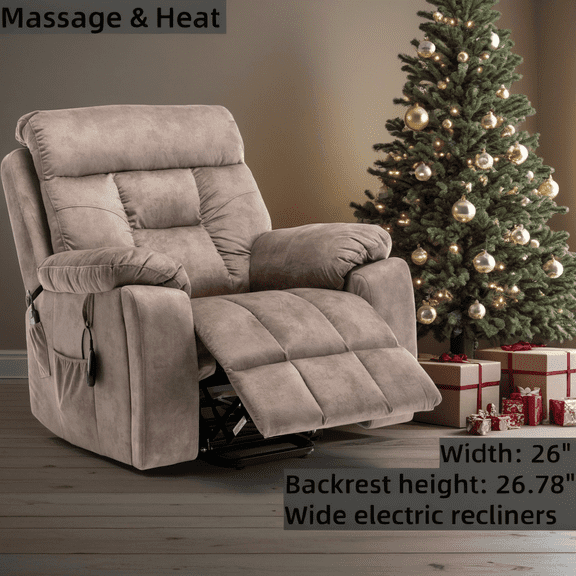Power Lift Recliner Chair, 26" Extra Wide Electric Massage Recliner with Heat for Elderly, Large Comfortable Lift Chair for Living Room, Christmas Gift for Parents, Husband, Friends, Light Brown