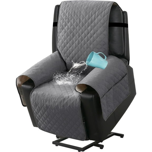Power Lift Recliner Chair Cover,100% Waterproof Chair Cover, Non Slip Electric Power Lift Recliner Covers for Recliner Chair with Pocket Large Recliner Chair Covers, Gray