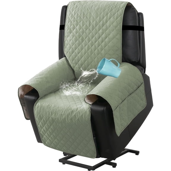 Power Lift Recliner Chair Cover,100% Waterproof Chair Cover, Non Slip Electric Power Lift Recliner Covers for Recliner Chair with Pocket Large Recliner Chair Covers, Green