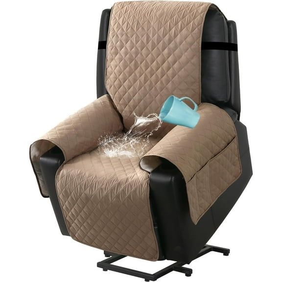 Power Lift Recliner Chair Covers,100% Waterproof Chair Covers,Non Slip Electric Power Lift Recliner Covers for Recliner Chair with Pocket Large Recliner Chair Covers, Khaki