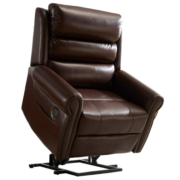Power Lift Recliner Chair for Elderly with Adjustable Headrest, Massage and Heat, Lay Flat, Brown