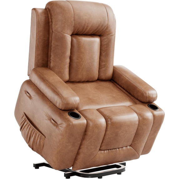 Power Lift Recliner Chair for Elderly,Electric Leather Lift Chair, 22" Wide Lift Assist Recliner for Seniors with Heat and Massage Function,Ergonomic Recliner Chair with Side Pocket and Cup Holders
