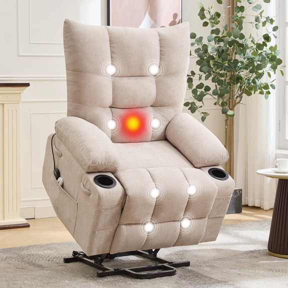 Power Lift Recliner Chair for Elderly - Electric Massage & Heat Recliner with 45Assist Stand,Living Room Sofa for Small Space Furniture,Swivel Rocker with Cup Holders,Reclining Lounge for Adults,Bei