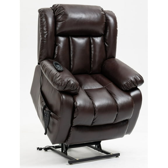 Power Lift Recliner Chair for Elderly, Electric Recliner Chair with Massage & Heat, Oversized Bedroom Chair for Living Room Home Theater Seating(Breathable Leather, Brown)