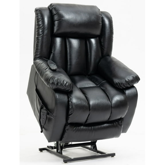 Power Lift Recliner Chair for Elderly, Electric Recliner Chair with Massage & Heat, Oversized Bedroom Chair for Living Room Home Theater Seating(Genuine Leather, Black)