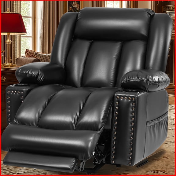 Rwcoet Power Lift Recliner Chair for Elderly with Heating & Vibration Massage, Large Wide Heavy Duty Extended Footrest for Big & Tall, 2 Cup Holders & Side Pockets Faux Leather