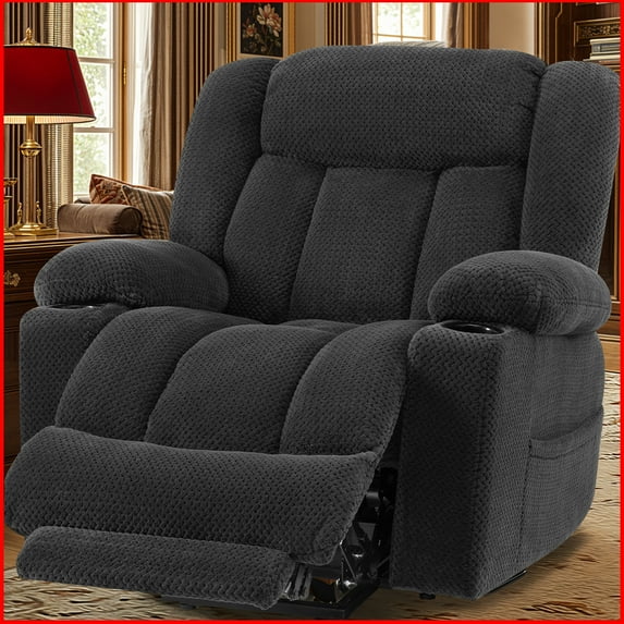 Power Lift Recliner Chair for Elderly with Heating & Vibration Massage, Large Wide Heavy Duty Extended Footrest for Big & Tall, 2 Cup Holders & Side Pockets Plush Flannel