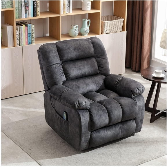 REHOUSING Adult Velvet Living Room Massage and Heated Recliner Chair with Side Pockets and Remote Control, Gray