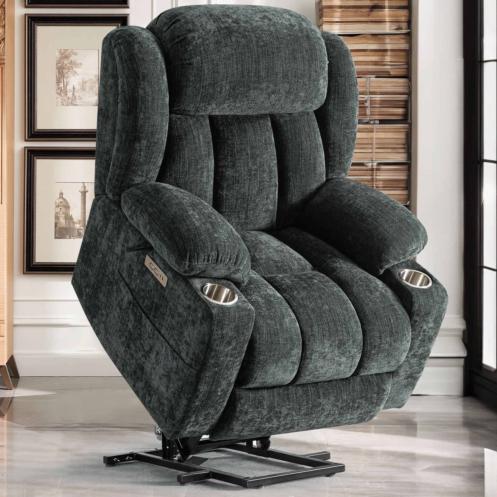 Power Lift Recliner Chair for Elderly Massage Lift Reclining Chairs with Heat Vibration Heavy Duty Electric Plush Fabric Sofa Home Living Room