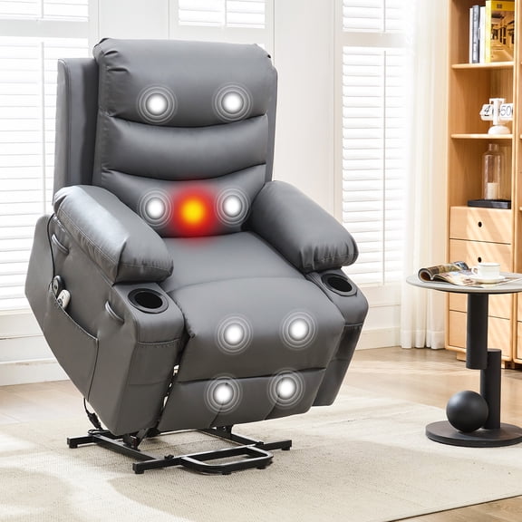 Power Lift Recliner Chair for Elderly, Oversized Electric Recliners with Vibration Massage and Lumbar Heating, Home Theater Seat with 2 Cup Holders Side, Electric Glider Reclining Single Sofa Chair