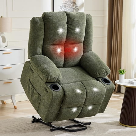 Power Lift Recliner Chair for Elderly,Oversized Lift Chair Stand Assist with Massage and Heat,155°Adjustable Lay Flat Lift Electric Recliner Chairs with 2 Cup Holders for Living Room,Linen