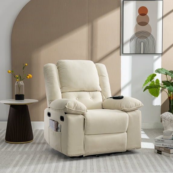 Power Lift Recliner Chair for Elderly, Recliners with Adjustable Massage and Heating Function,Sofa Corduroy Fabric Recliner Chair with Infinite Position for Living Room,Beige