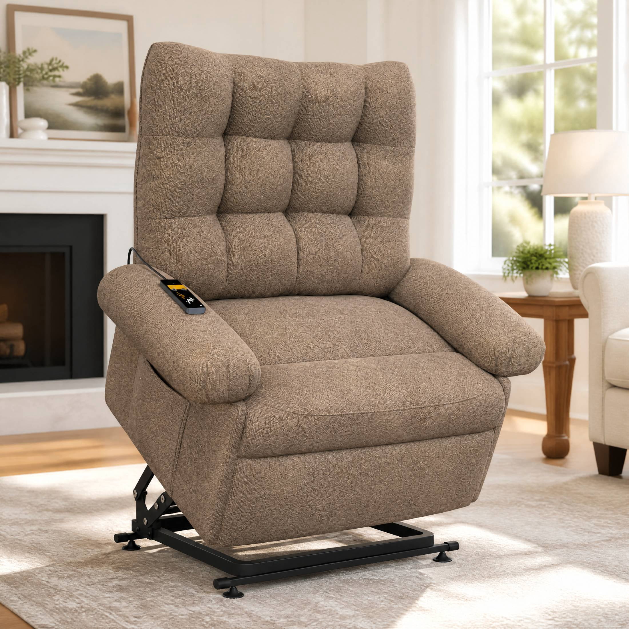 3 Motor Power Lift Chair for Elderly, UHOMEPRO Electric Stand Assist Lift Recliner Chair with Back and Foot Control, No Massage, Living Room, Brown