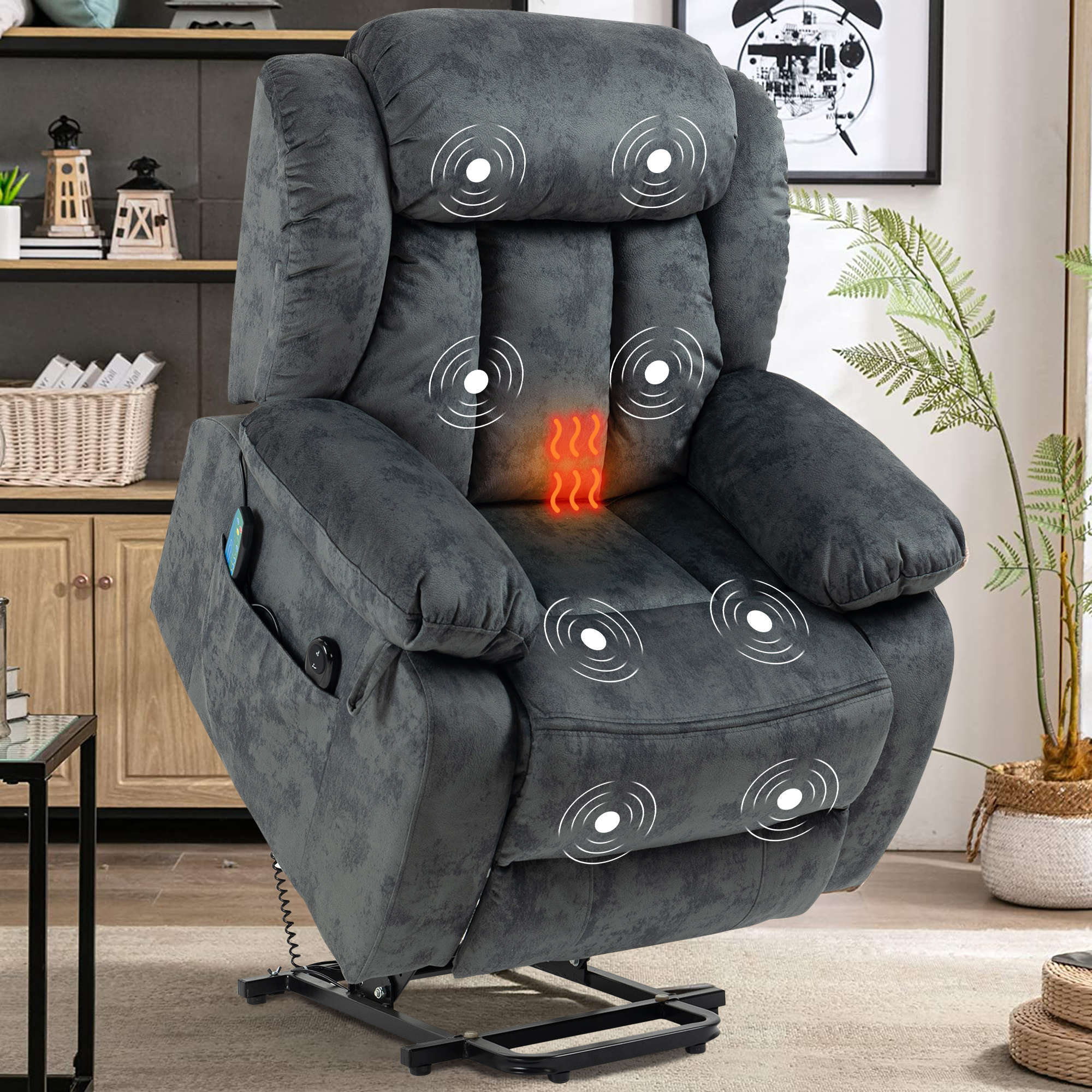 Power Lift Recliner Chair, Electric Elderly Sofa with Heat Therapy and Massage Function, Heavy Duty Wood Structure Reclining Mechanism with Side Pocket for Living Room Bedroom Home Theater, Blue - image 1 of 13