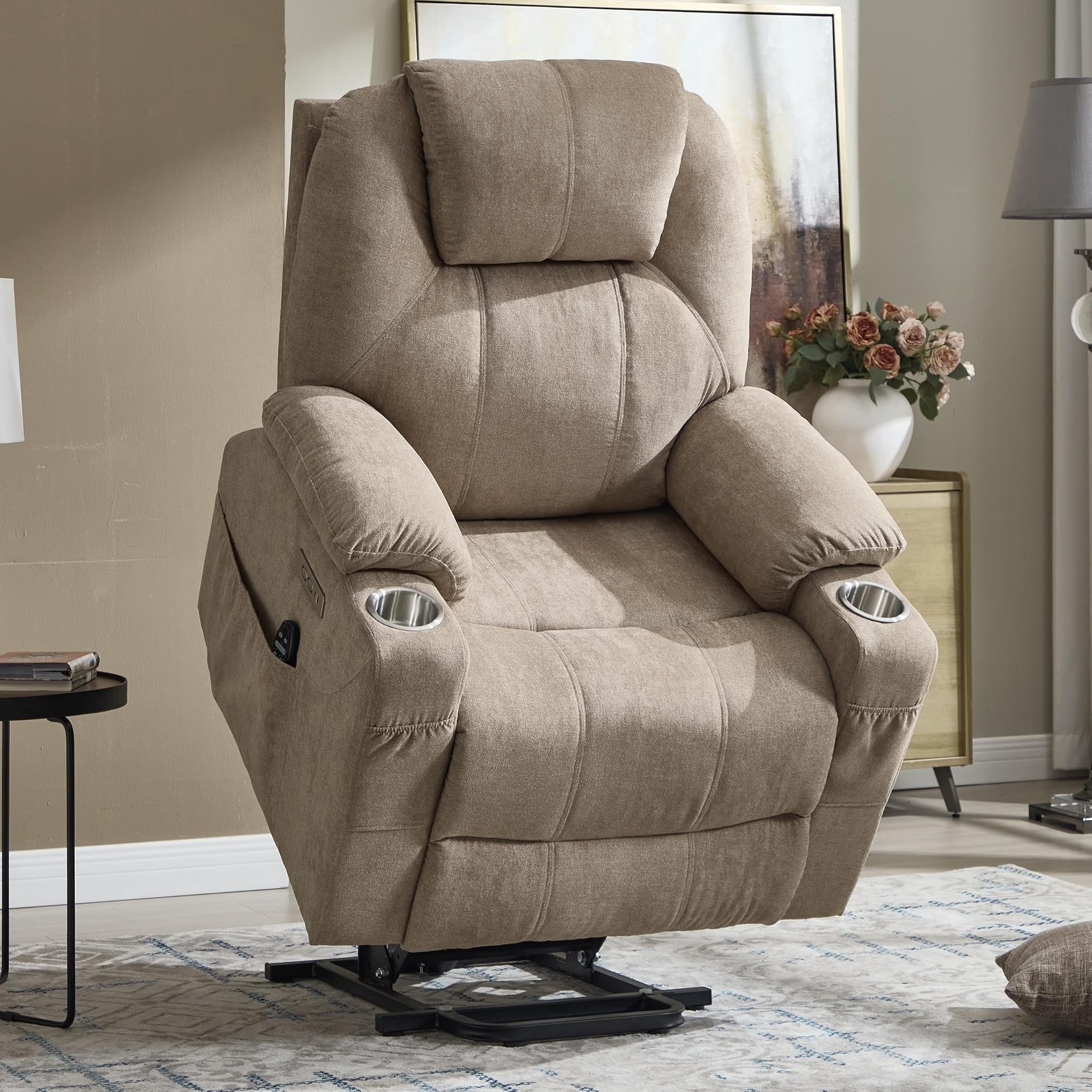 Power Lift Recliner Chair, Electric Lift Recliner for Elderly Reclining Chair with Vibration Massage and Lumbar Heating, Single Sofa with Charging Ports Cup Holders