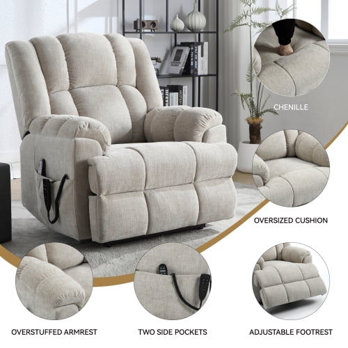 Power Lift Recliner Chair with Heat Massage - Dual Motor 350LB Heavy Duty Electric Recliner, Infinite Position for Elderly, Gifts for Mothers/Fathers, Beige