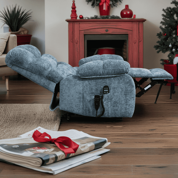 Power Lift Recliner Chair, Heat Massage Dual Motor Infinite Position 350 LBS Heavy Duty, Electric Remote Recliner for Elderly, Medium-Firm Chenille, Blue