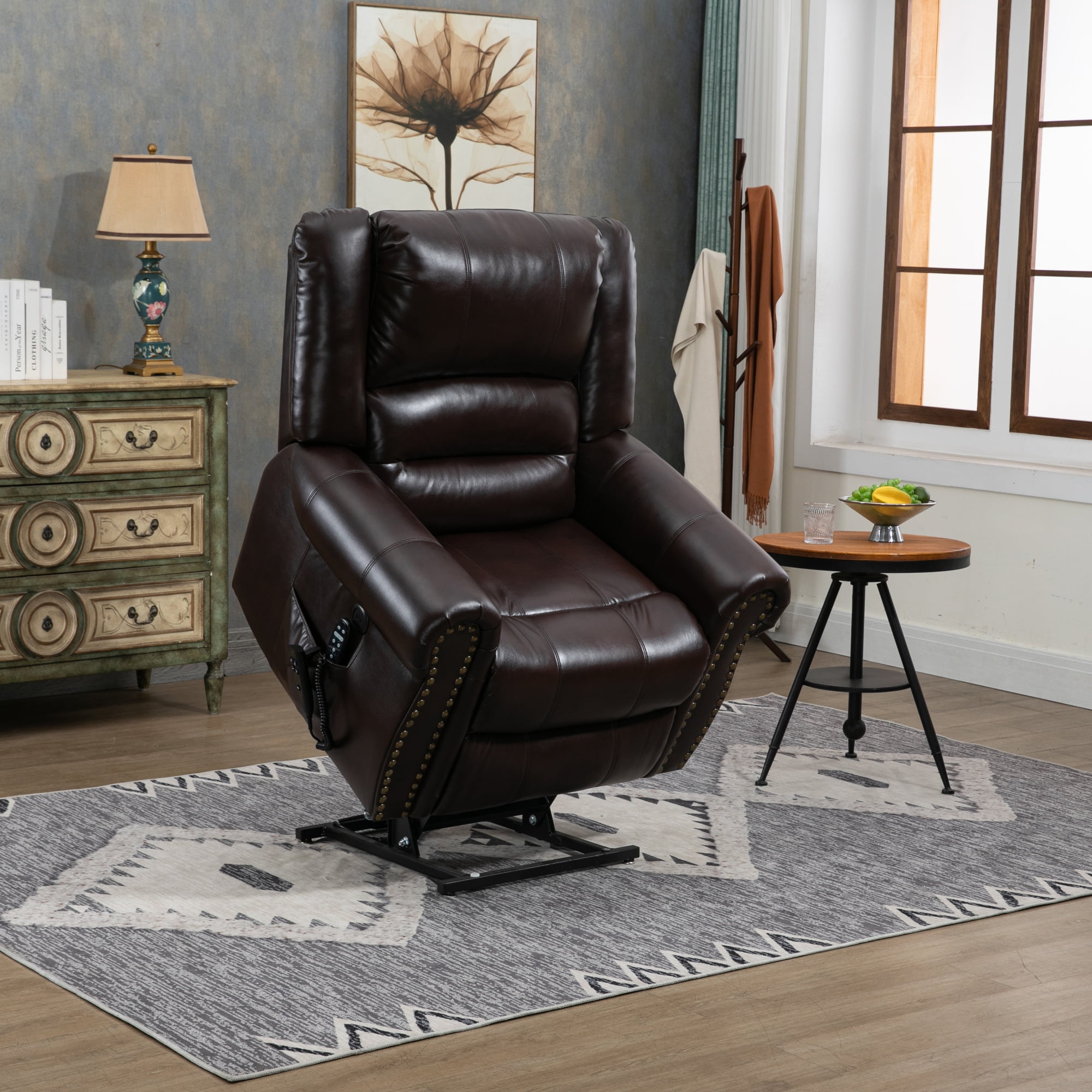 Power Lift Recliner Chair Heat Massage Dual Motor Infinite Position Up to 350 LBS, Faux Leather