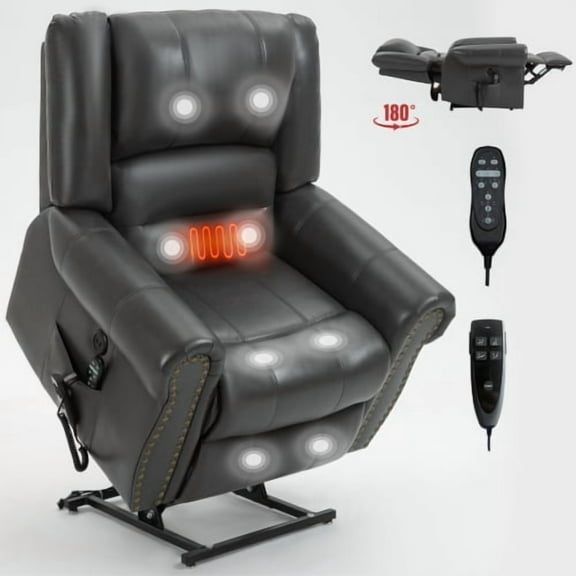Power Lift Recliner Chair Heat Massage Dual Motor Infinite Position Up to 350 LBS, Faux Leather, Heavy Duty Motion Mechanism with USB Ports