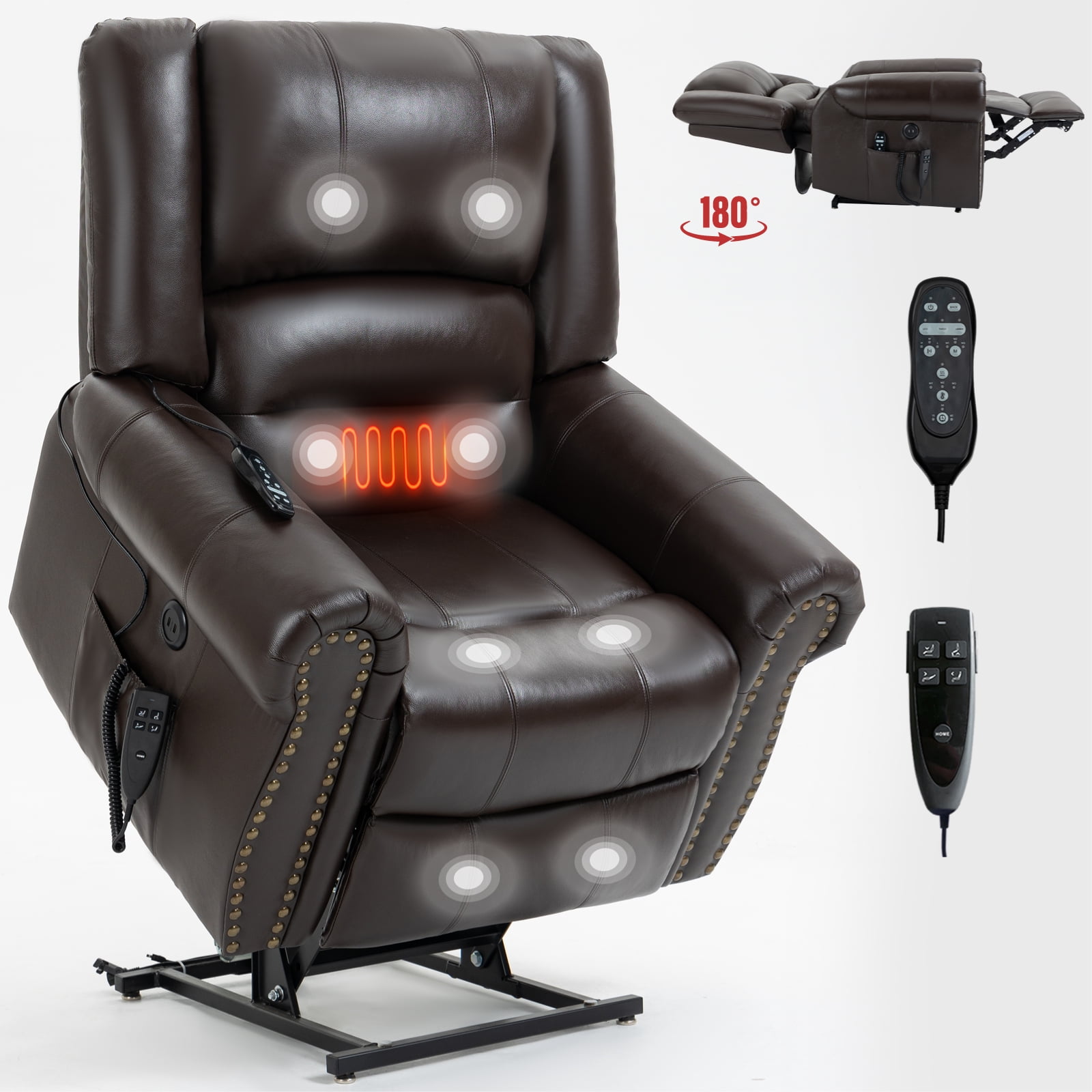 Power Lift Recliner Chair Heat Massage Dual Motor Infinite Position Up