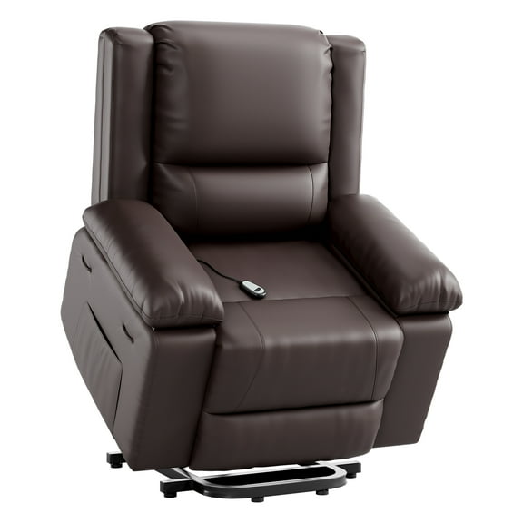 Power Lift Recliner Chair with Heat & Massage - Electric PU Leather Recliner for Elderly, Remote Control, 2 Side Pockets - Power Rising Recliner Sofa for Living Room & Bedroom