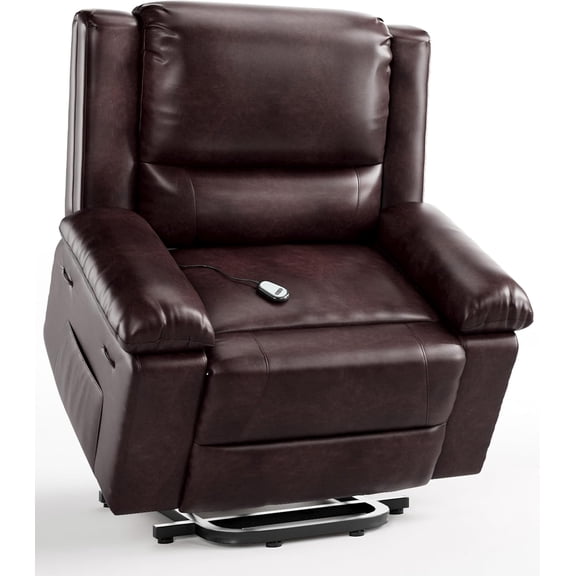 Power Lift Recliner Chair Heat and Massage, Overstuffed Wide Recliners PU Leather Electric Lift Recliner for Elderly & Mobility Impaired, Adjustable Back and Legs, Heavy Duty Lift Chair for Seniors