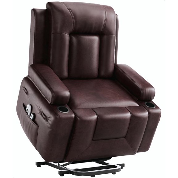 Power Lift Recliner Chair - Heat and Massage, PU Leather Electric Lift Recliner for Elderly & Mobility Impaired, Adjustable Back and Legs, Heavy Duty Lift Chair for Seniors