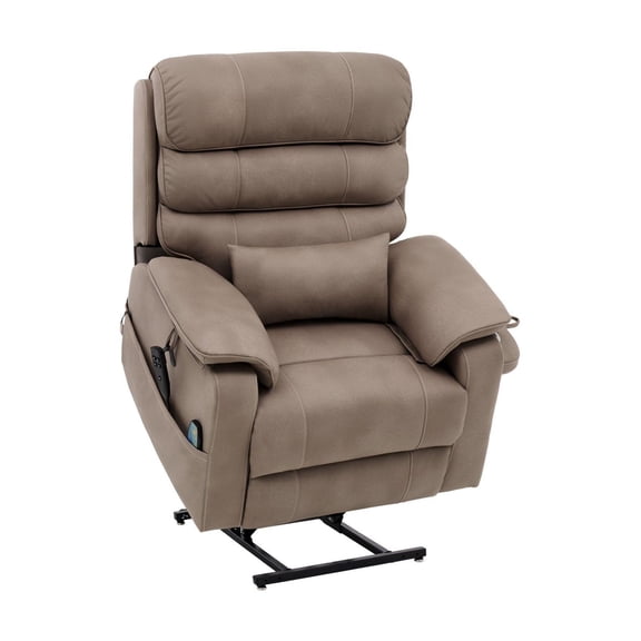 Power Lift Recliner Chair - Lay Flat Dual Motor Sofa with Massage & Heat, Medium-Wide, for Elderly, Cup Holder, Wireless Charging, Light Brown