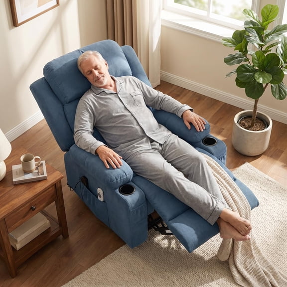 Power Lift Recliner Chair with Massage and Heat for Elderly, Electric Recliner Single Sofa with Two Cup Holders, Extended Footrest, Side Pocket and USB Charge Port for Living Room
