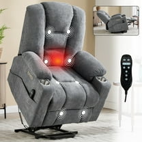 Power Lift Recliner Chair with Massage and Heat for Elderly, Overstuffed Wide Electric Recliners with Charging Station, Cup Holders and Side Pocket, Grey