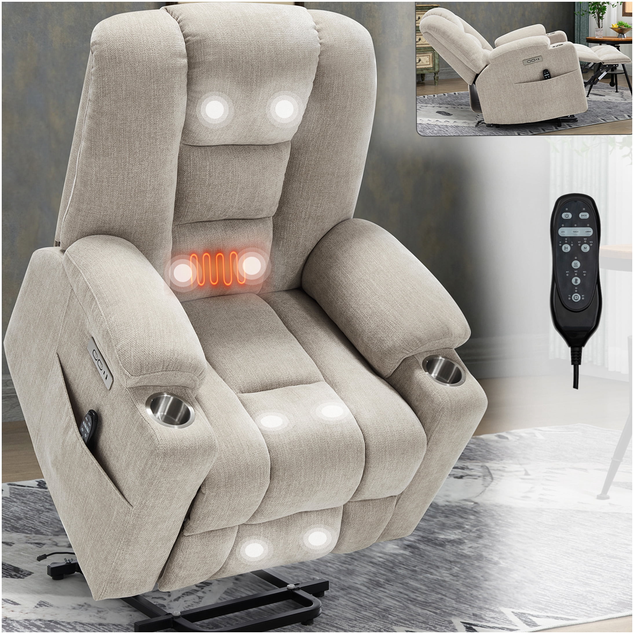 Power Lift Recliner Chair with Massage and Heat for Elderly ...