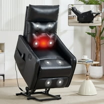 Power Lift Recliner Chair with Massage and Heat, Single Motor Electric Recliner for Elderly with USB Charging, 155° Max Recline Brown PU Leather Living Room Chair, Black