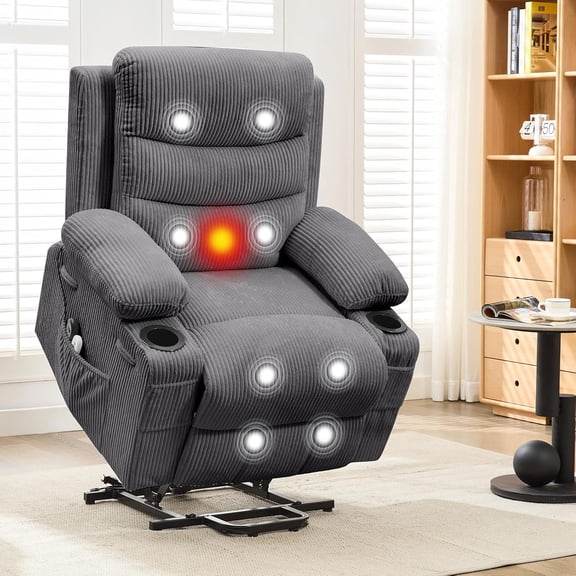Power Lift Recliner Chair, Oversized Electric Recliners for Elderly With Heat and Massage, Home Theater Seat With 2 Cup Holders Side, Electric Glider Reclining Single Sofa Chair for Living Room