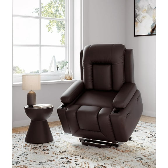 Power Lift Recliner Chair,PU Leather with Heat and Massage for Elderly,Ergonomic Lounge Chair,Classic Single Sofa with Adjustable Back and Legs,Home Theater Seat for Living Room
