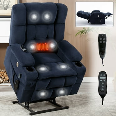 Power Lift Recliner Chair, Recliner Massage Chair with 8-Point Vibration Massage and Lumbar Heating, Dual Cup Holders, Blue