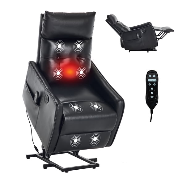 Power Lift Recliner Chair for Seniors, Massage and Heating, Heavy Duty, PU Leather, Christmas Gift, Thanksgiving Gift, Father's Day Gift, Mother's Day Gift, Black