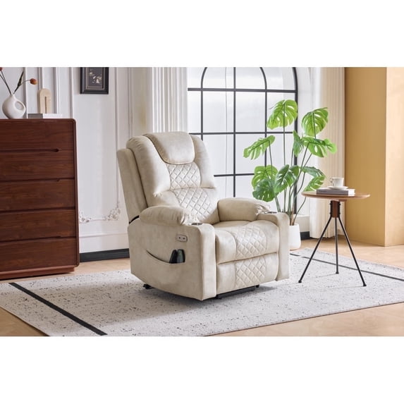 Power Lift Recliner Chair Sofa with Massage and Heat for Big and Tall Elderly,Infinite Positions,Single Motor,Cup Holders,and USB Ports,polyester Home Theater Seat