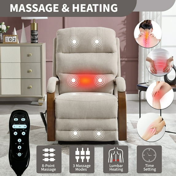 Power Lift Recliner Chair for Elderly, Dual Motor Infinite Position Massage Recliner with Heat, 350 LB Capacity, Gift for Dad/Mom, Beige Chenille