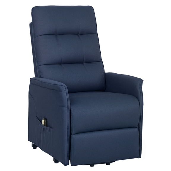 Power Lift Recliner Chair for Elderly, Fabric Recliner Sofa, Remote Control, Side Pockets, Quick Assembly, Deep Blue, Electric Reclining Comfort
