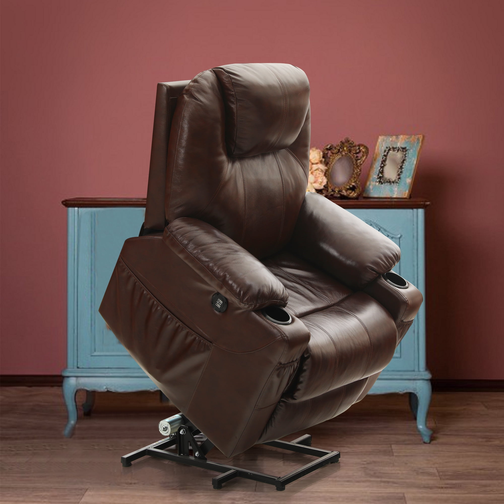 Electric Power Lift Recliner Chair for Elderly Heat and Massage Genuine Leather Living Room Brown Walmart
