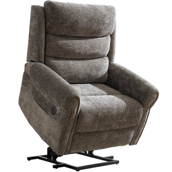 Power Lift Recliner Chair for Elderly with Adjustable Headrest,28“ Oversized Recliner with Massage and Heat, Lay Flat Recliner for Big and Tall, Grey