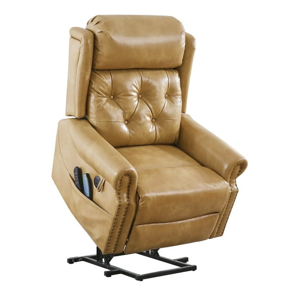 Power Lift Recliner Chair for Elderly with Adjustable Headrest,Large Lift Chair with Massage and Heat, Lay Flat Recliner for Big and Tall,Beige