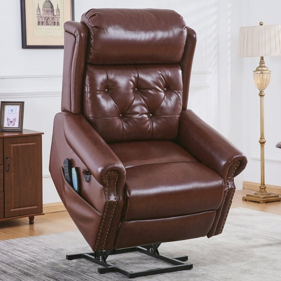 Power Lift Recliner Chair for Elderly with Adjustable Headrest,Large Lift Chair with Massage and Heat, Lay Flat Recliner for Big and Tall,Brown